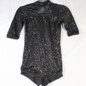 Weissman Black Sequin Dance Leotard Beret Set Size SA Small Adult Jazz‎ Glam Y2K